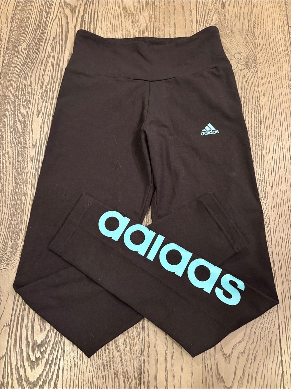 adidas Black Leggings with Light Teal Logo